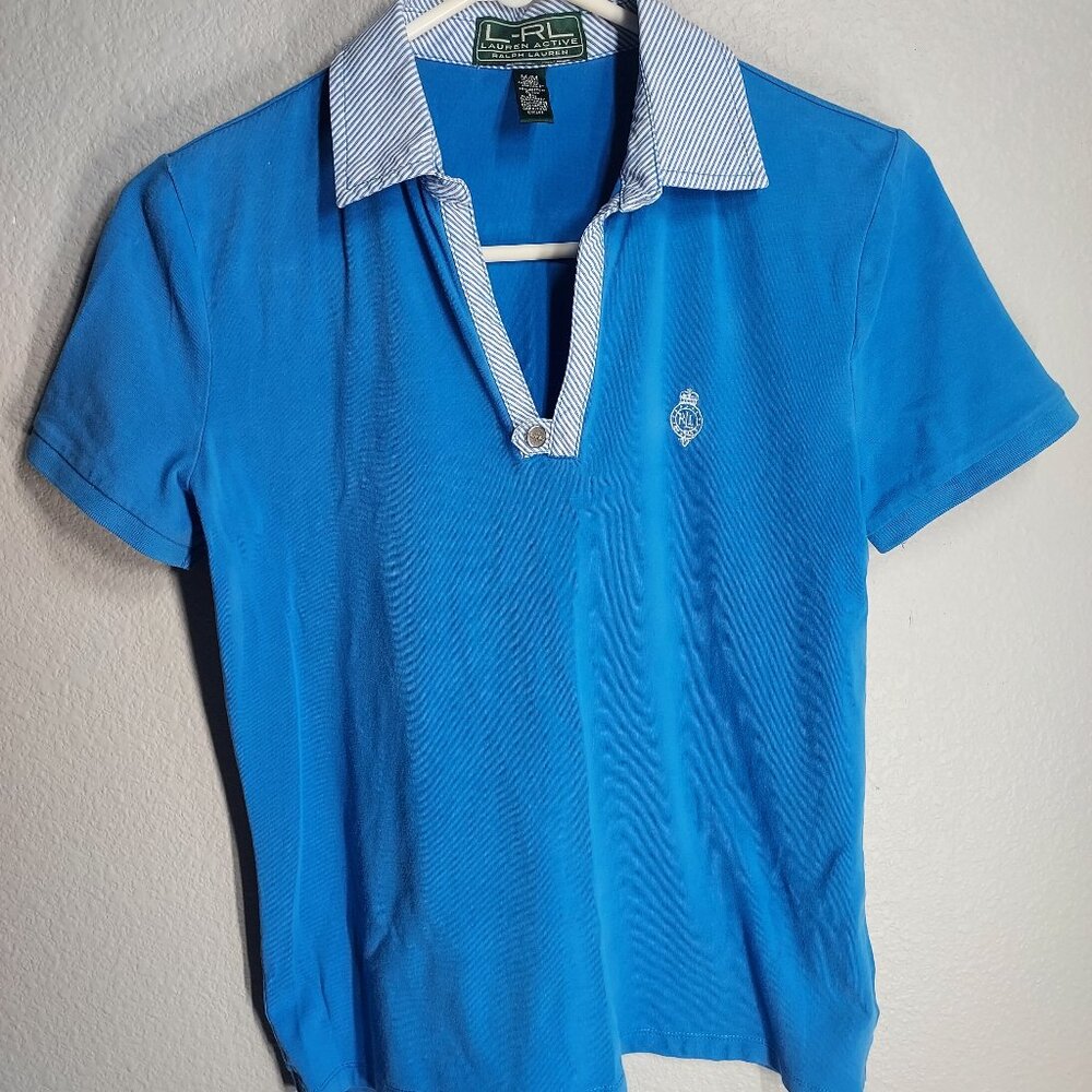 Lauren Active by Ralph Lauren - Blue & White - Short Sleeve - Medium